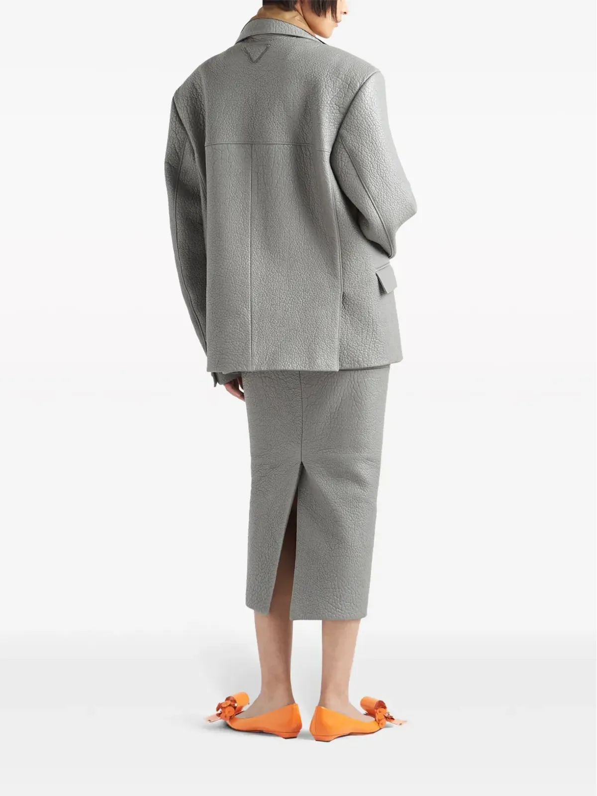 Prada レザー ミディスカート グレー - 画像3
