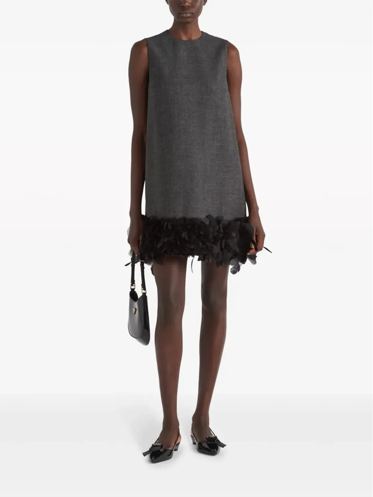 Prada フェザー付きディテール ミニドレス - グレー - 画像2