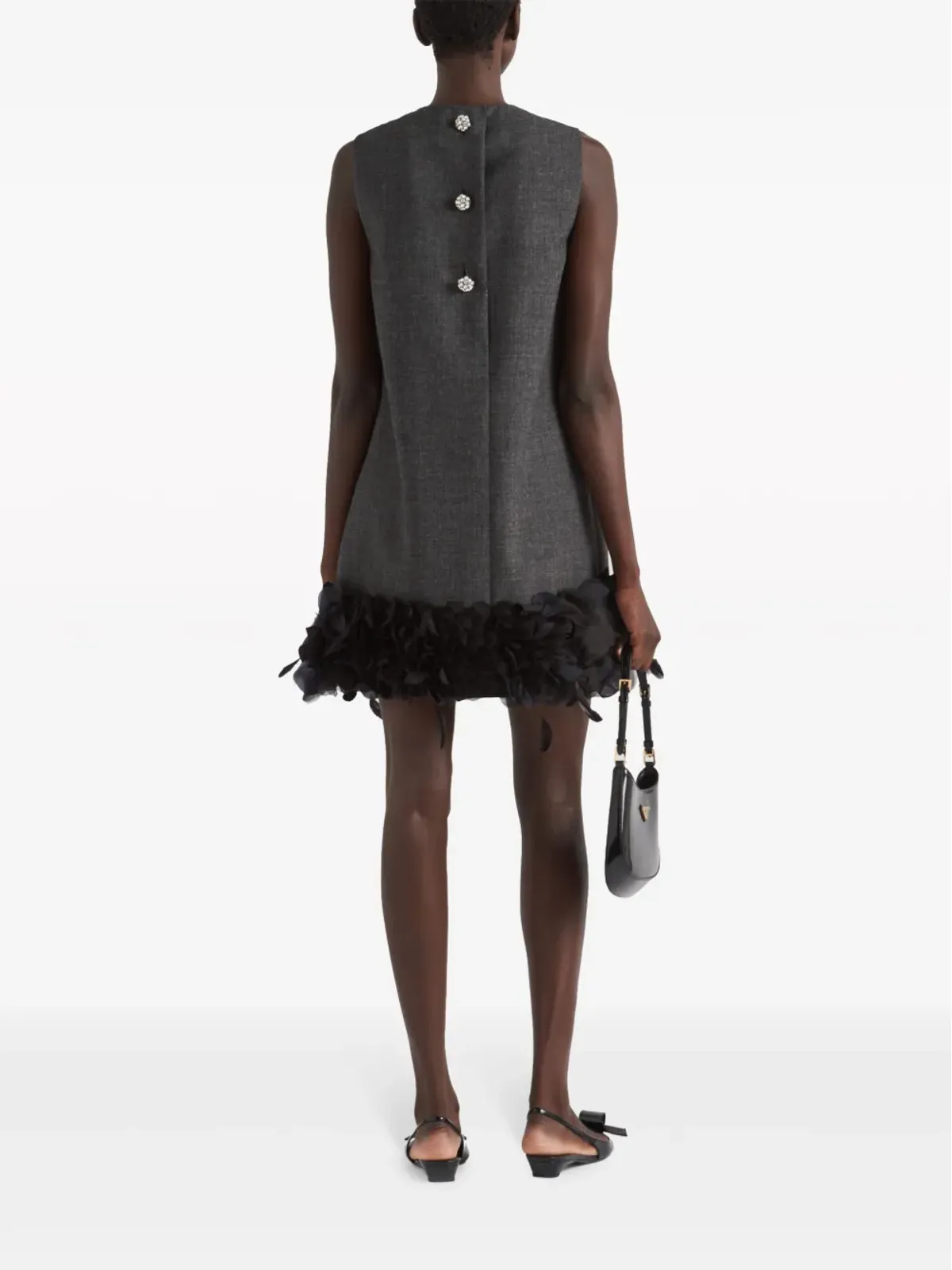 Prada フェザー付きディテール ミニドレス - グレー - 画像3