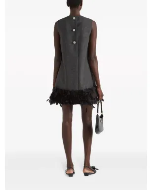 Prada フェザー付きディテール ミニドレス - グレー - サムネイル3