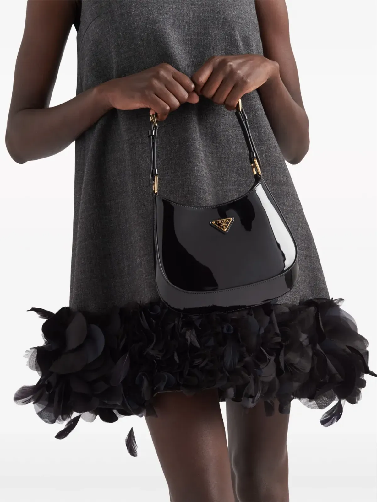 Prada フェザー付きディテール ミニドレス - グレー - 画像4