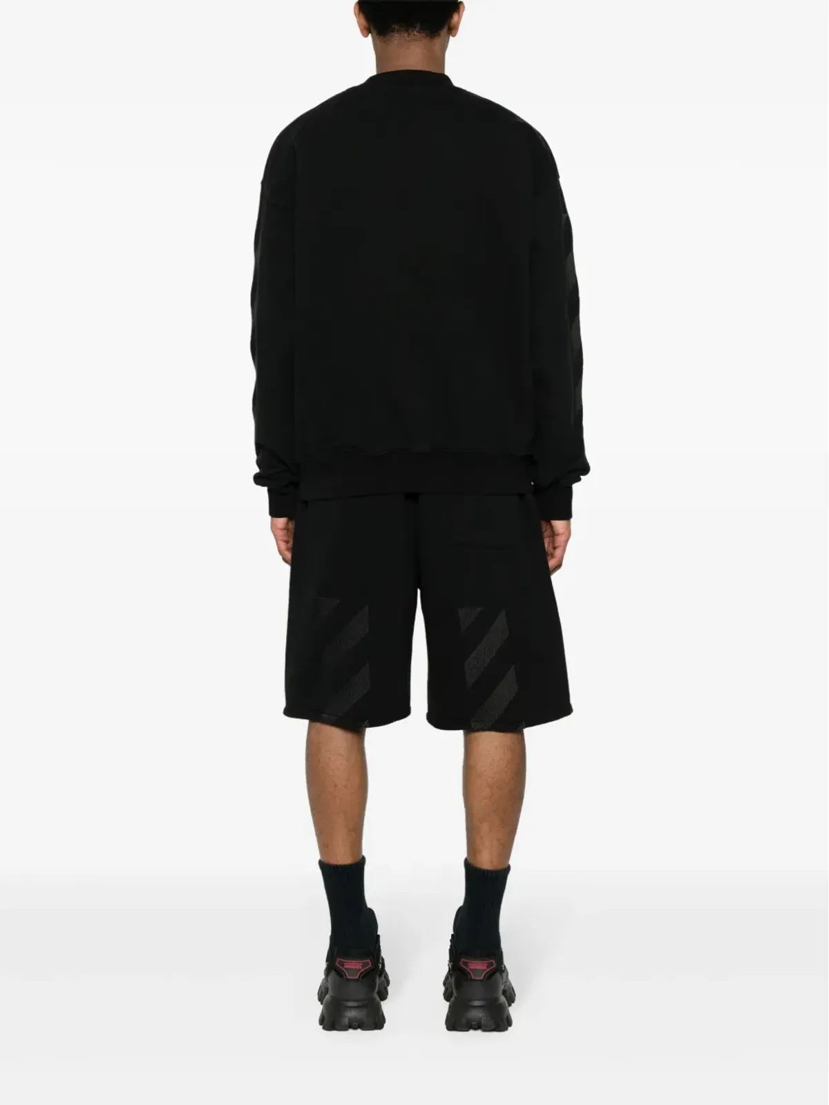 Off-White 斜めストライプのコットンショーツ ブラック - 画像2