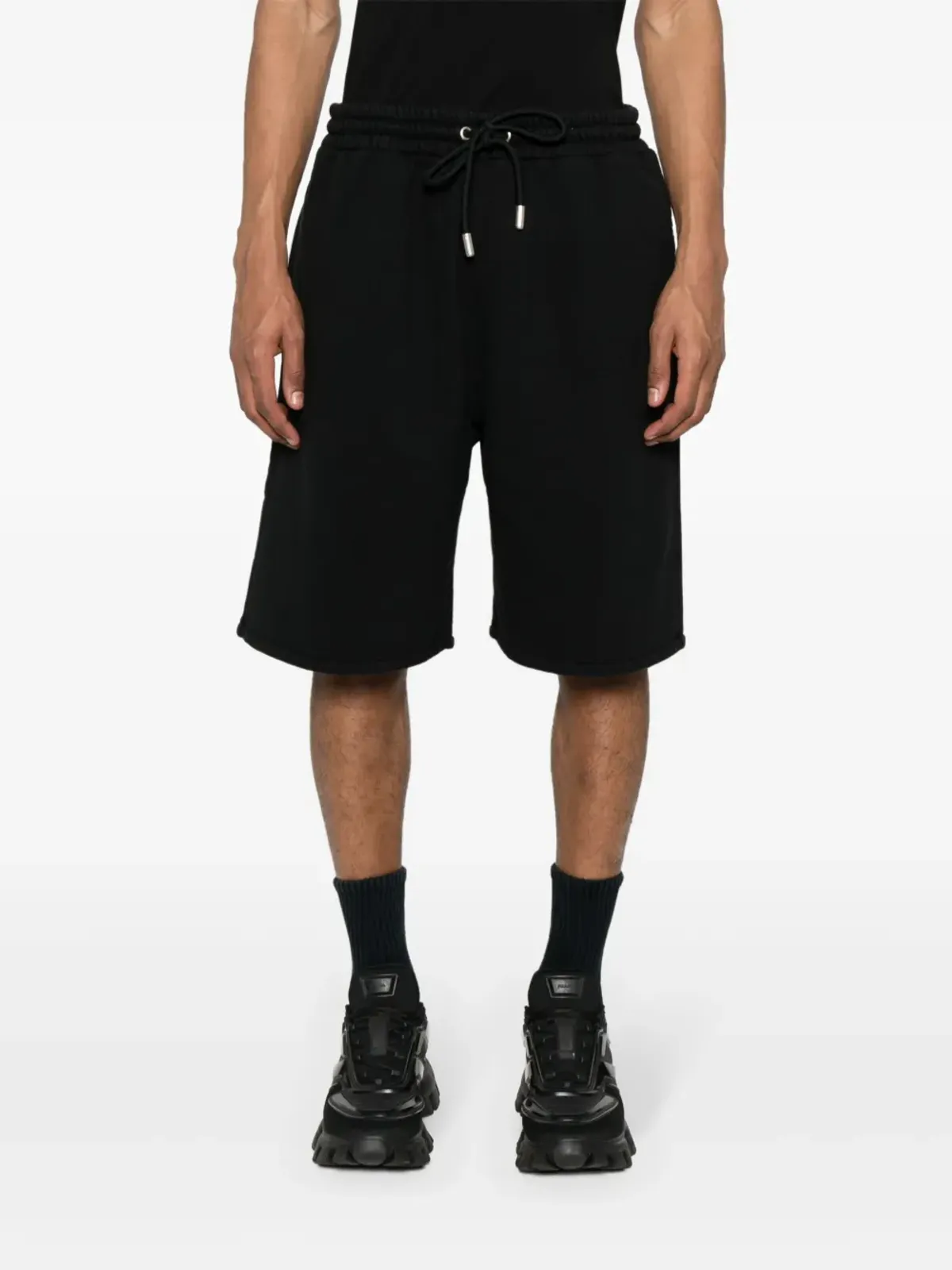 Off-White 斜めストライプのコットンショーツ ブラック - 画像3