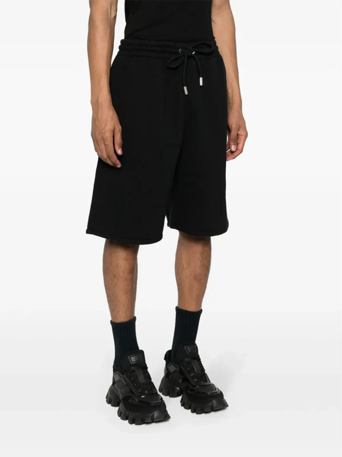 Off-White 斜めストライプのコットンショーツ ブラック - 画像4