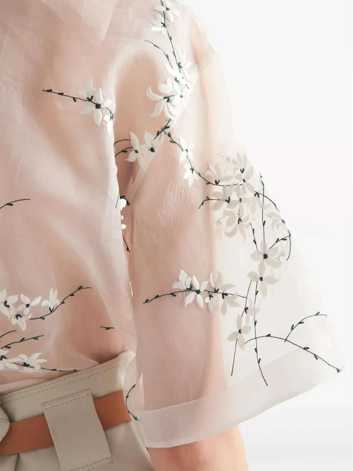 Prada フローラル刺繍入りシアーシルクシャツ - ホワイト - 画像5