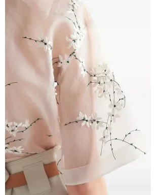 Prada フローラル刺繍入りシアーシルクシャツ - ホワイト - サムネイル5