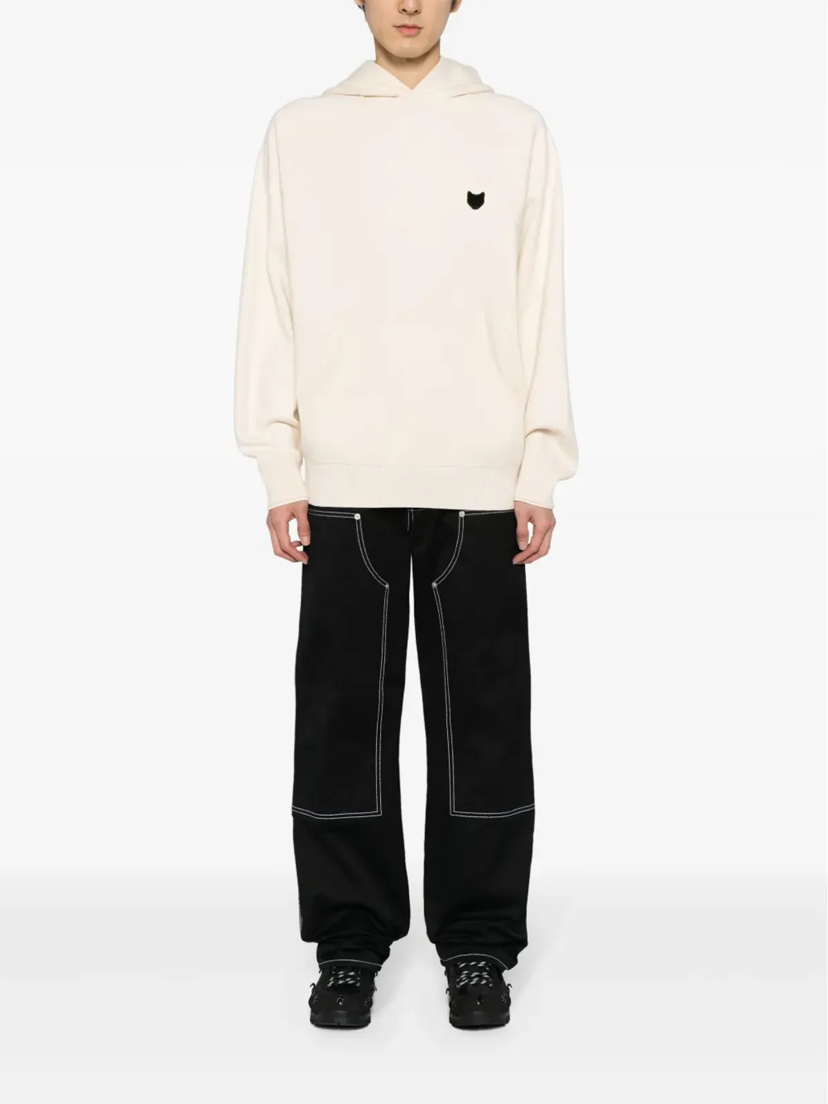 ZZERO BY SONGZIO Panther-embroidered cotton hoodie - Neutrals - 画像2