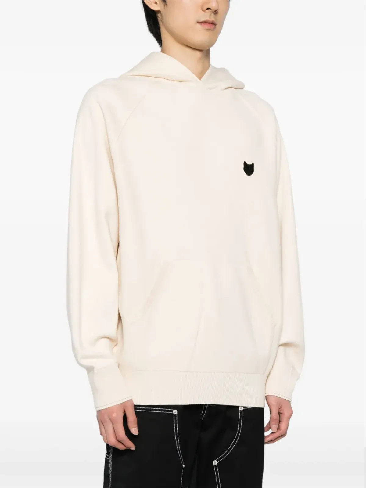 ZZERO BY SONGZIO Panther-embroidered cotton hoodie - Neutrals - 画像3