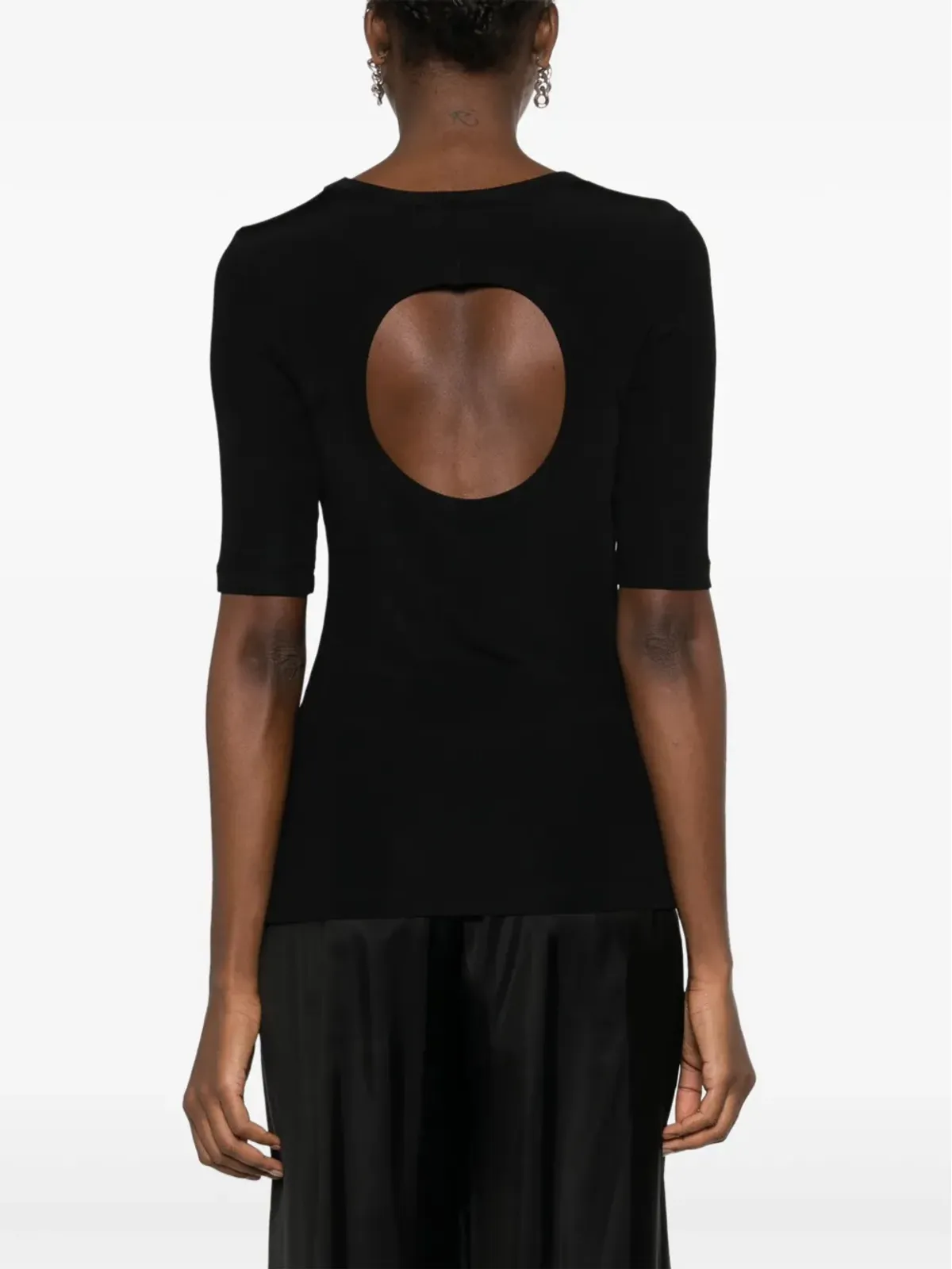 Fabiana Filippi カットアウト細リブTシャツ ブラック - 画像4