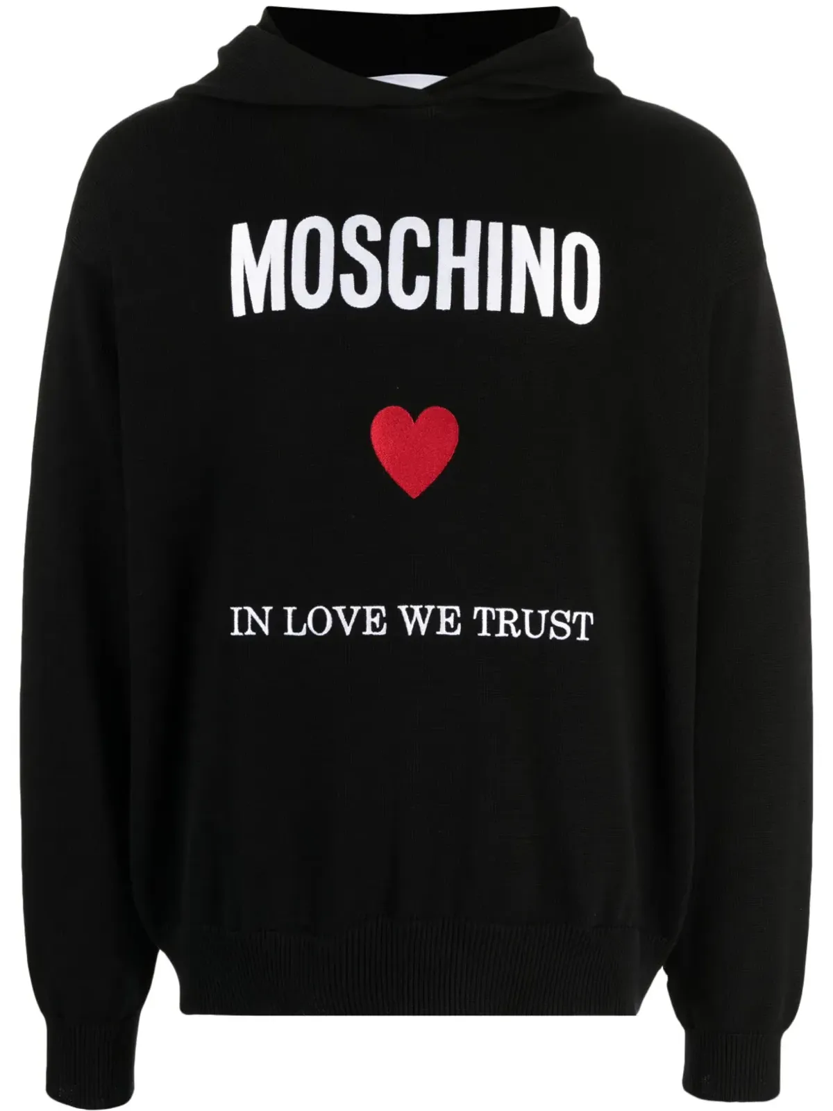 Moschino スローガンプリント コットン フーディー ブラック - 画像1