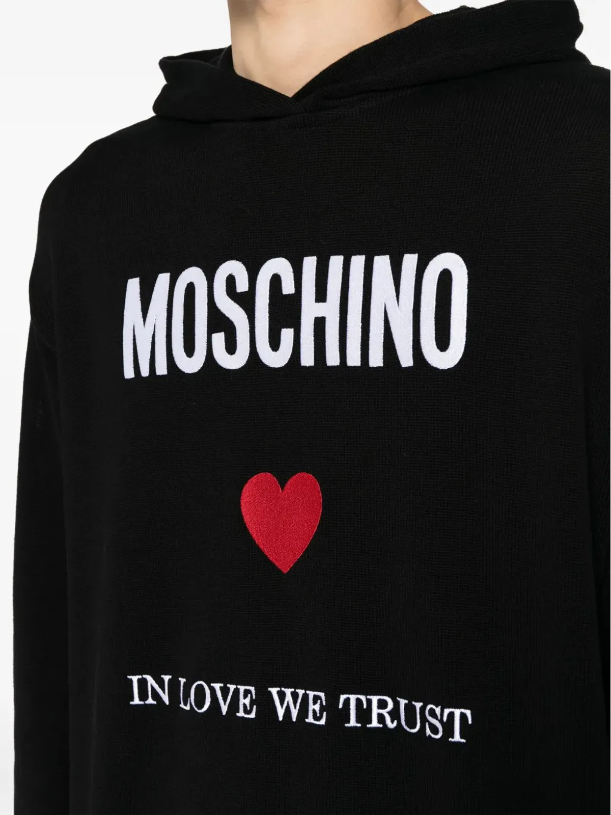 Moschino スローガンプリント コットン フーディー ブラック - 画像5