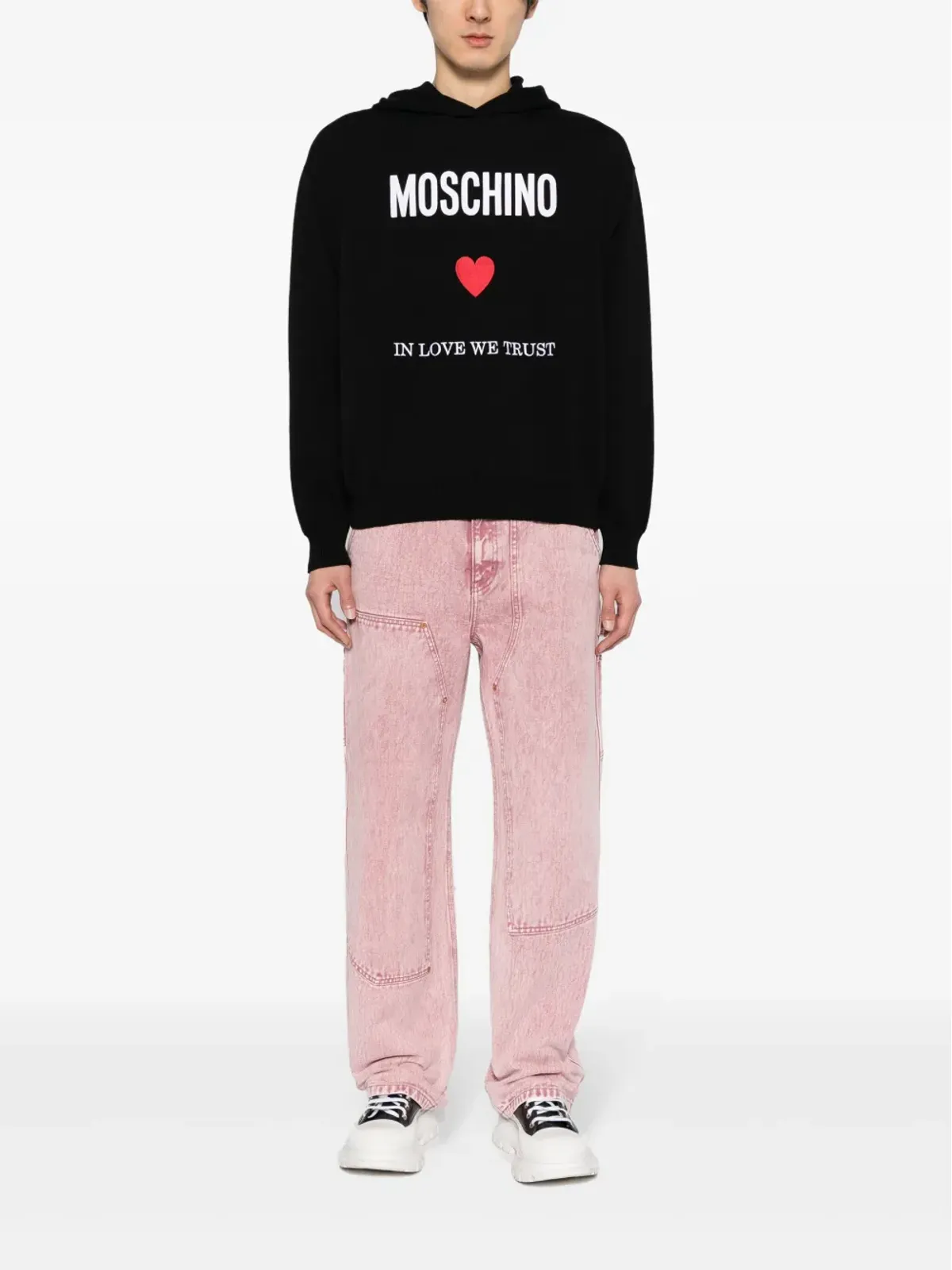 Moschino スローガンプリント コットン フーディー ブラック - 画像2