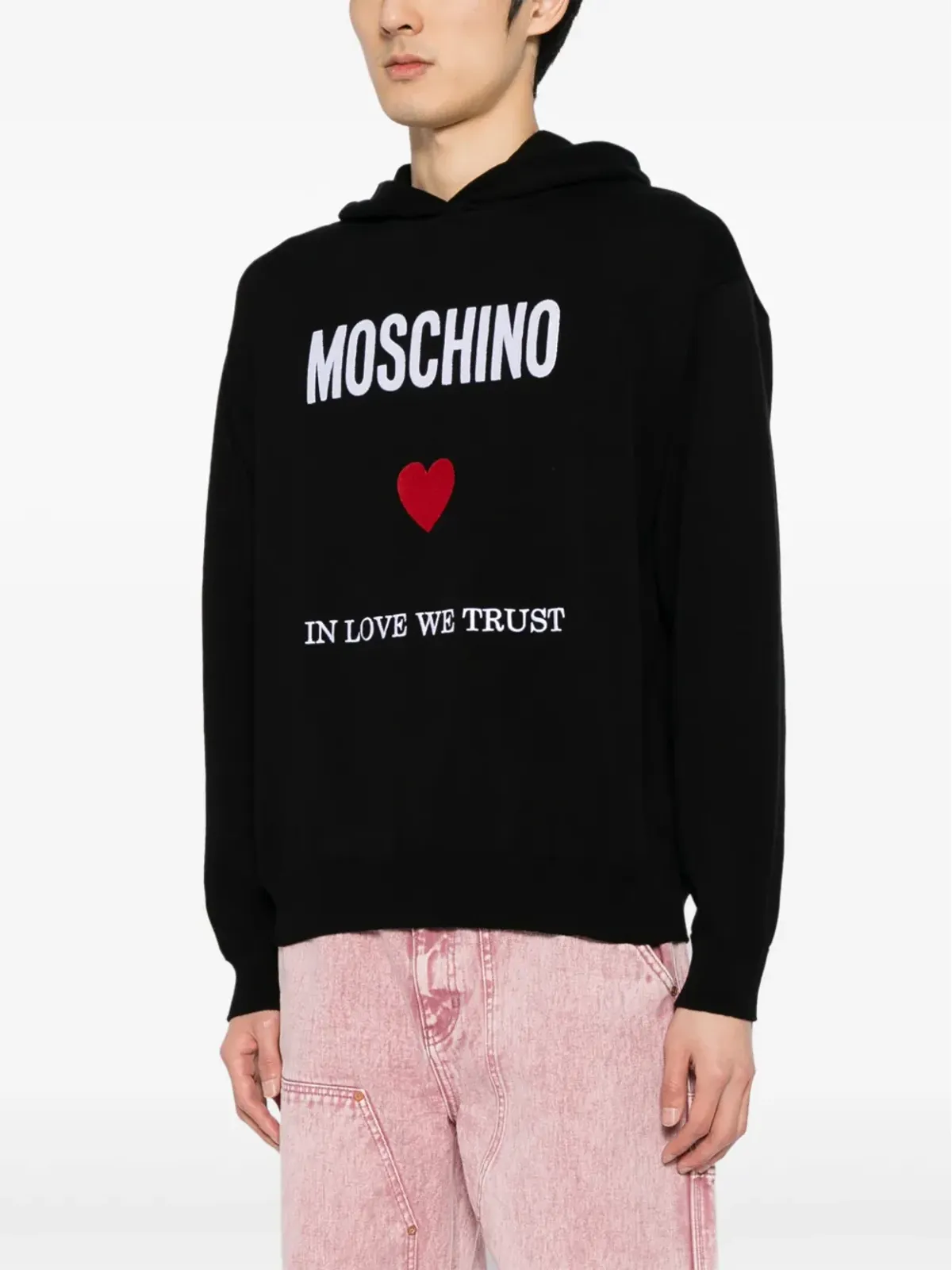 Moschino スローガンプリント コットン フーディー ブラック - 画像3
