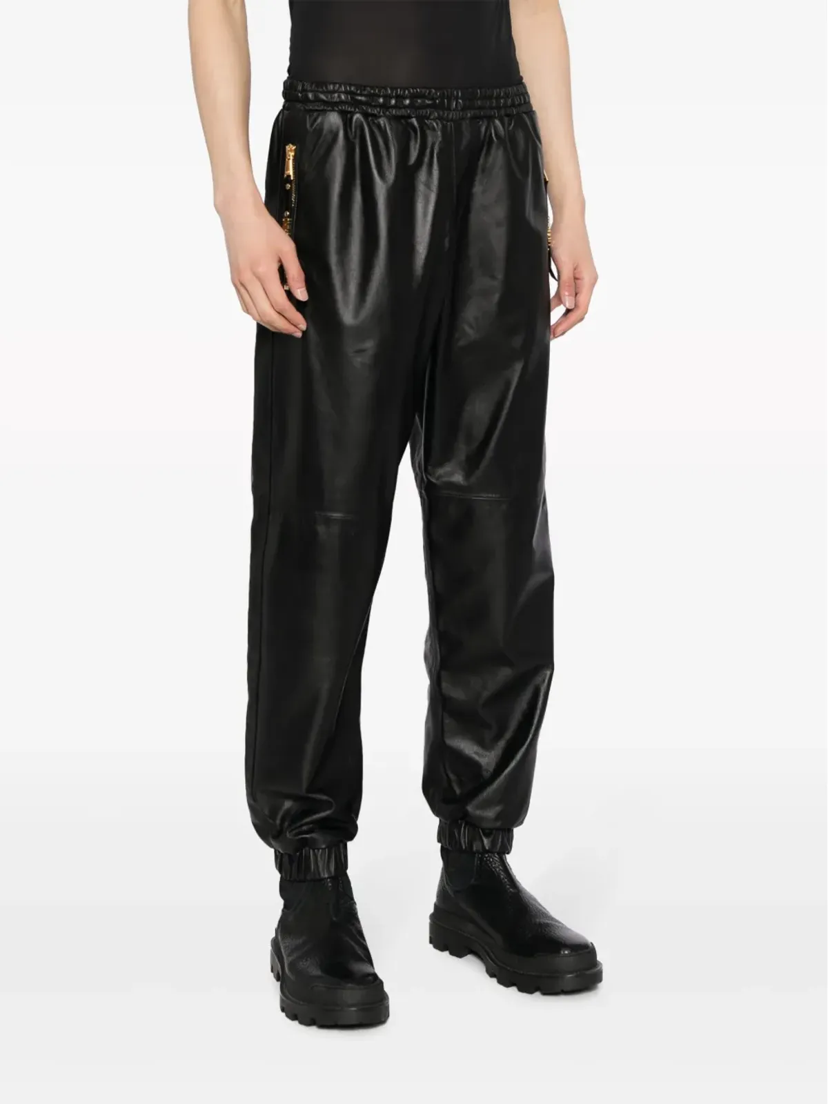 Moschino クロップドレザートラックパンツ - 画像3
