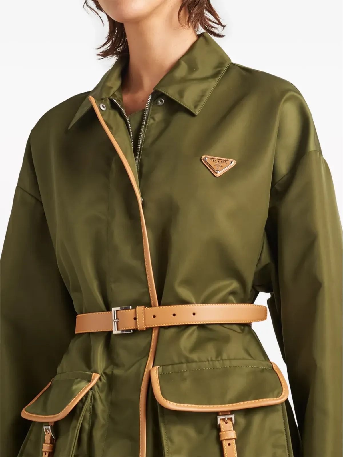 Prada Re-Nylon ベルト付きジャケット グリーン - 画像5
