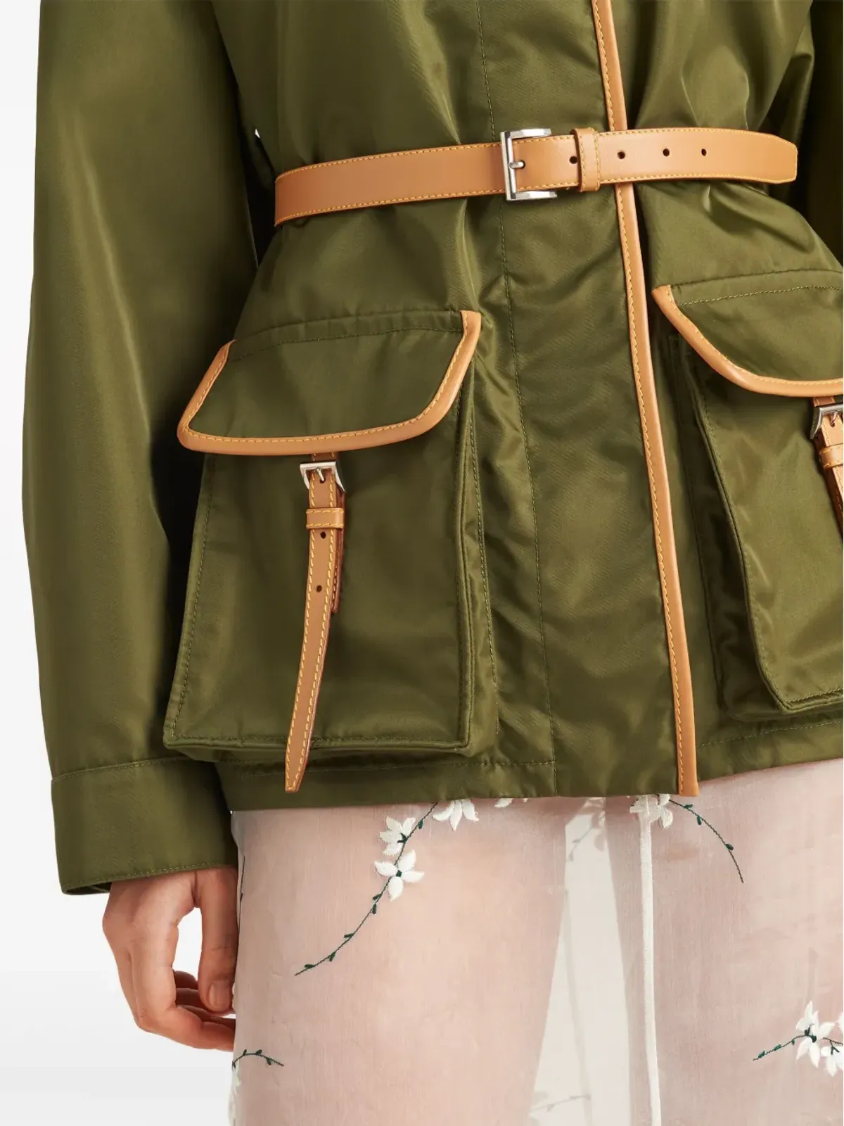 Prada Re-Nylon ベルト付きジャケット グリーン - 画像4