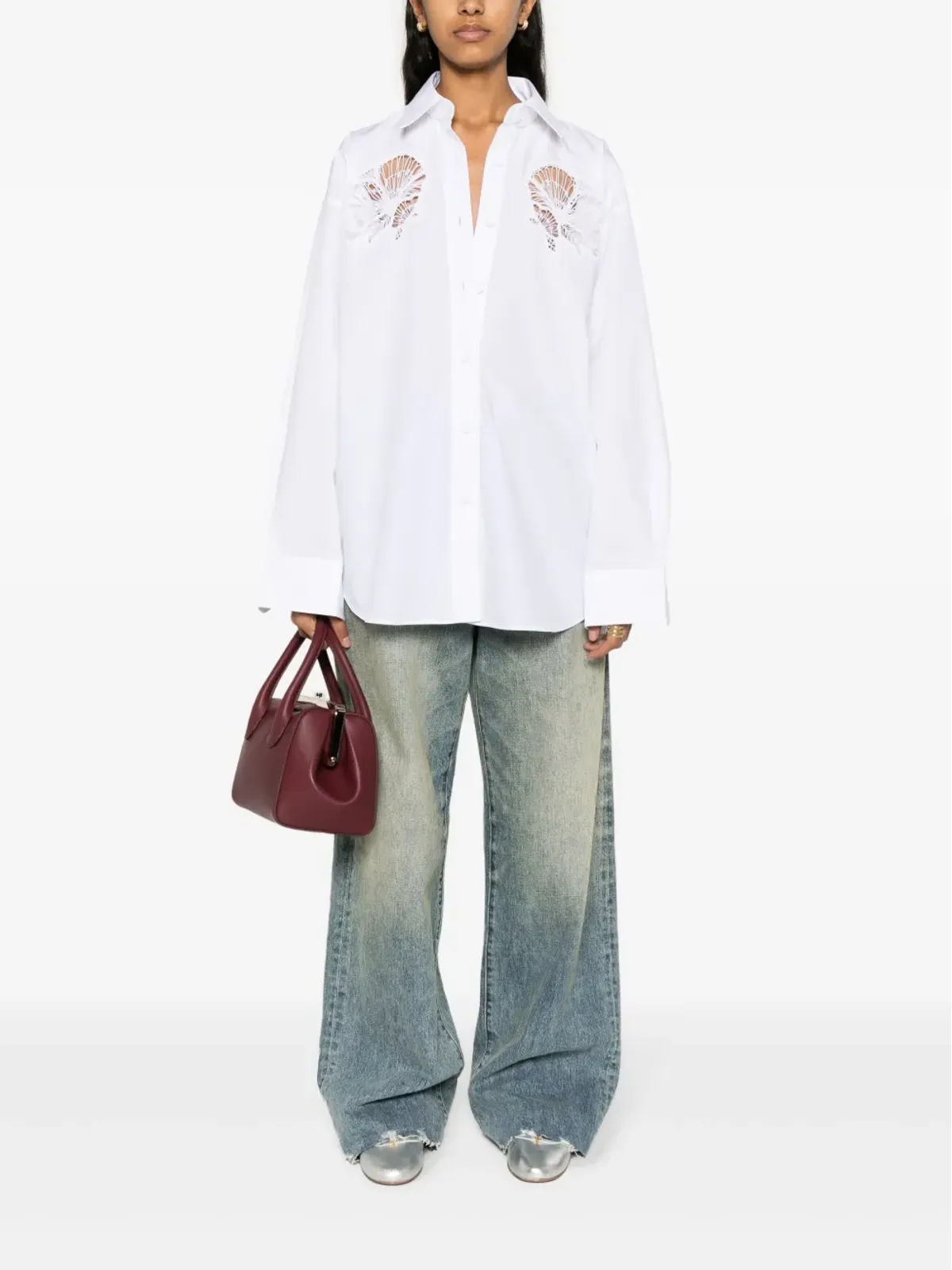Stella McCartney ブロデリエ・アングレーズ ディテール コットンシャツ ホワイト - 画像2