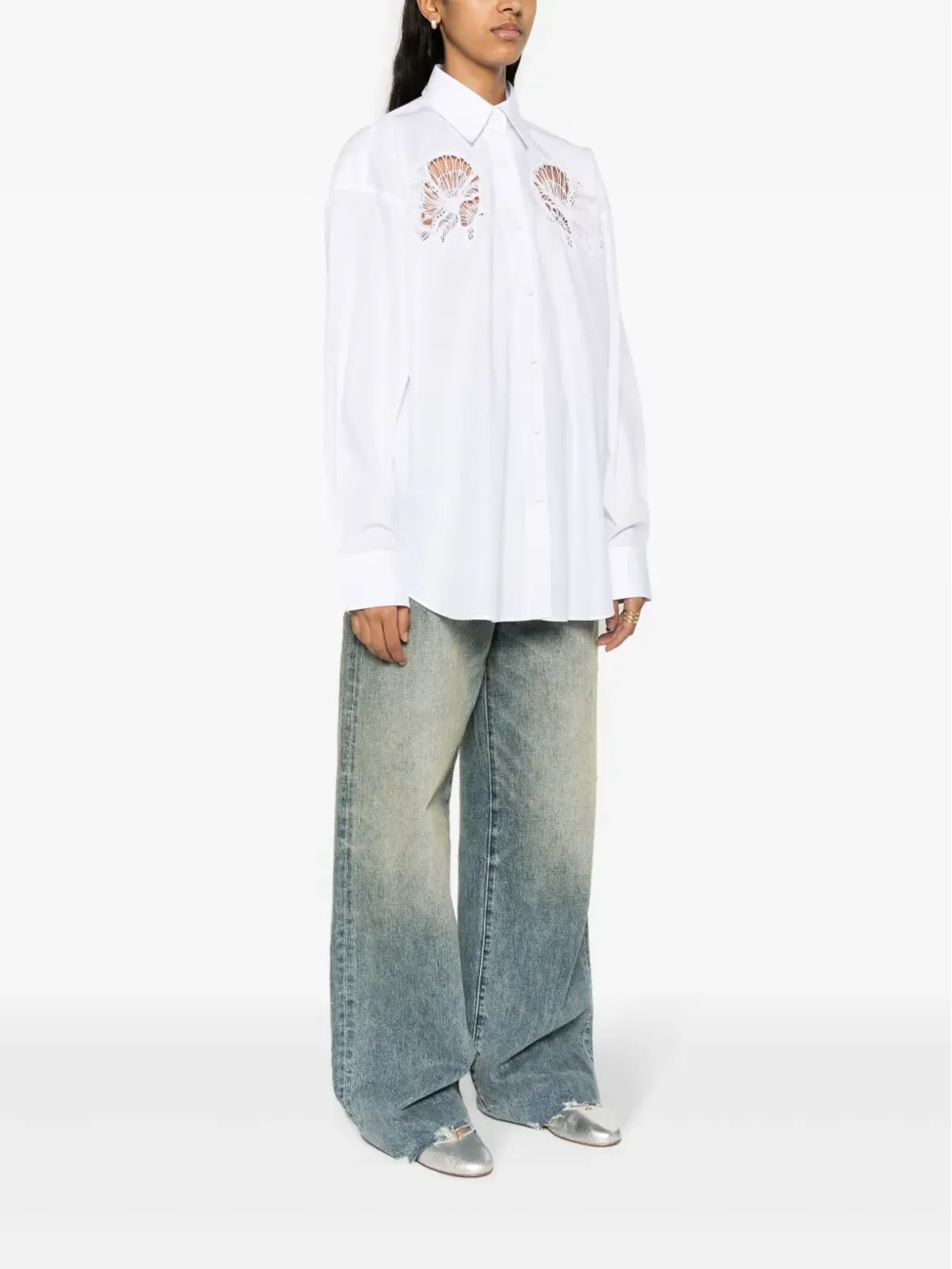 Stella McCartney ブロデリエ・アングレーズ ディテール コットンシャツ ホワイト - 画像3