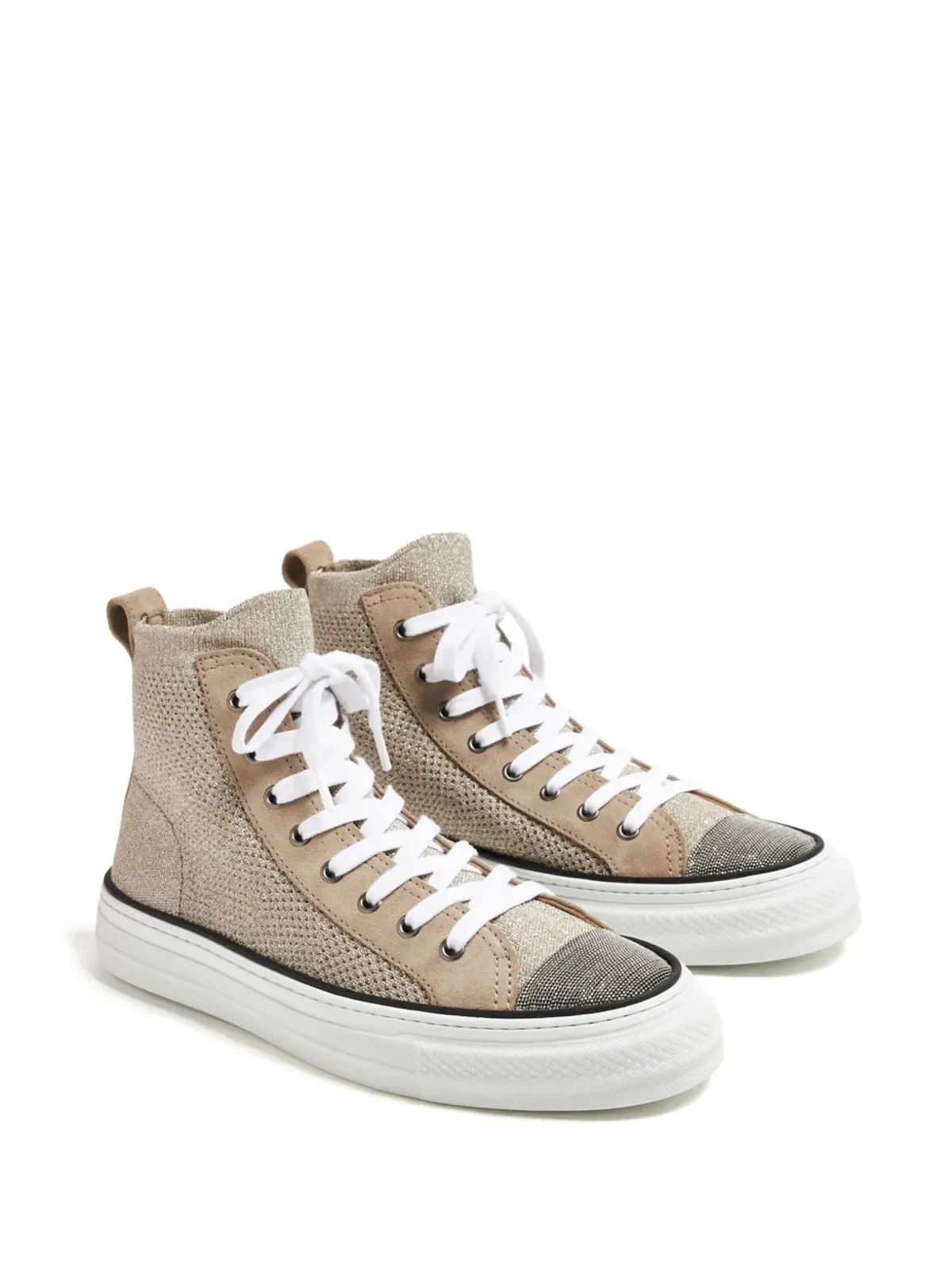 Brunello Cucinelli Monili装飾のメタリックニットスニーカー - ナチュラル - 画像2
