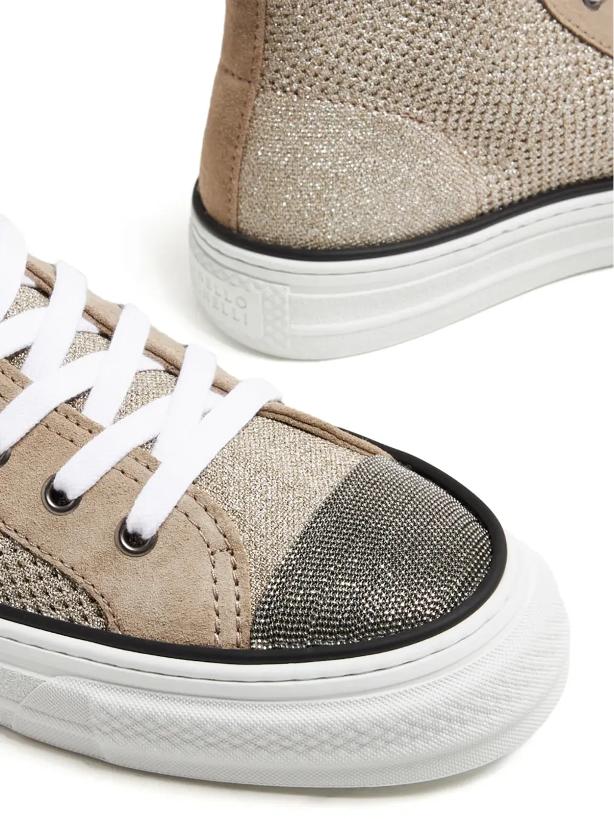 Brunello Cucinelli Monili装飾のメタリックニットスニーカー - ナチュラル - 画像4