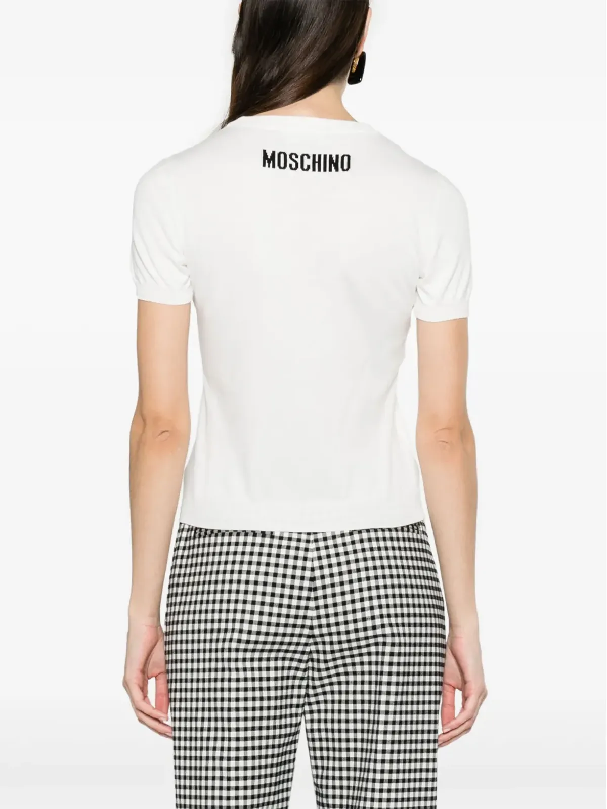 Moschino スローガン入りインターシアニット コットンセーター - ホワイト - 画像4