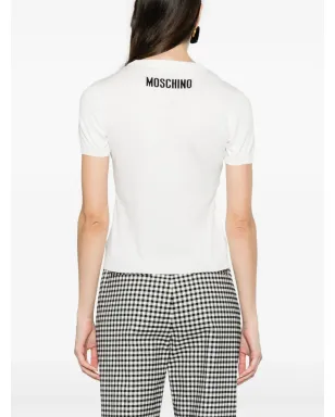 Moschino スローガン入りインターシアニット コットンセーター - ホワイト - サムネイル4