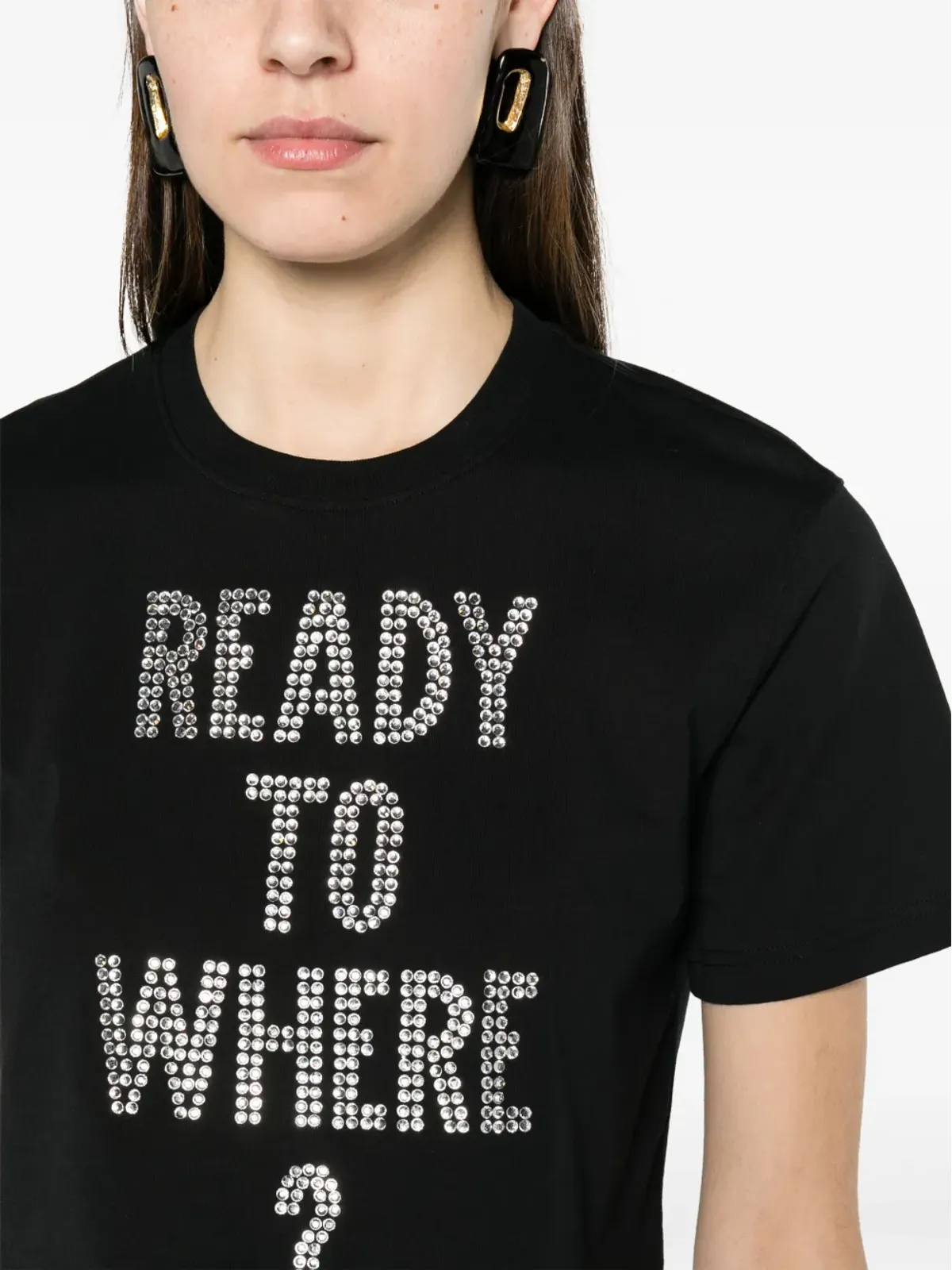 Moschino テキスト刺繍入り クロップドTシャツ - ブラック - 画像5