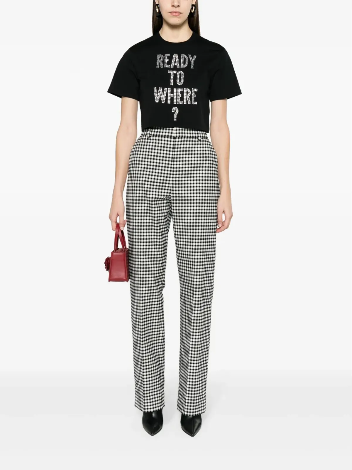 Moschino テキスト刺繍入り クロップドTシャツ - ブラック - 画像2