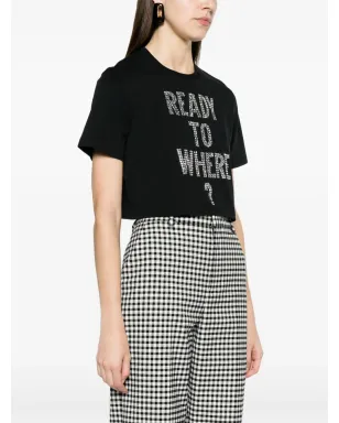 Moschino テキスト刺繍入り クロップドTシャツ - ブラック - サムネイル3