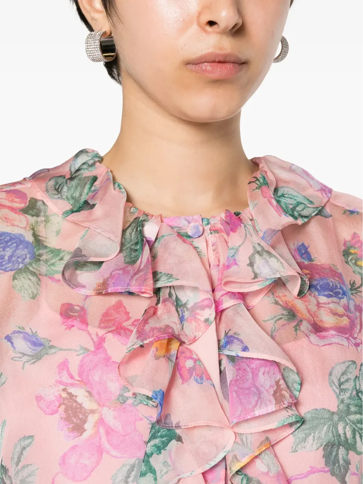 Moschino 花柄プリント フリル ブラウス ピンク - 画像5