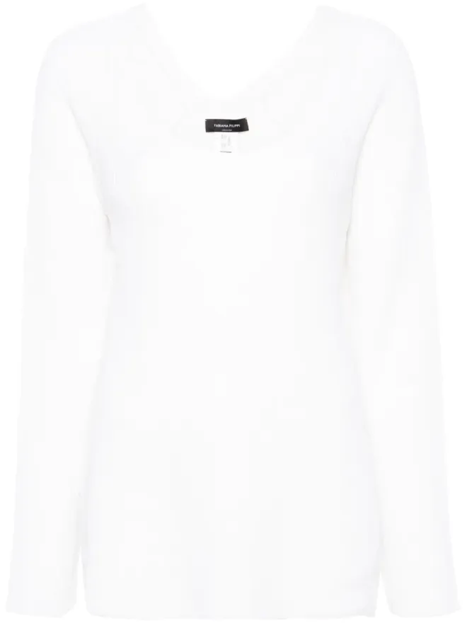 Fabiana Filippi Fabiana Filippi Uネック リブニットセーター ホワイトの商品画像