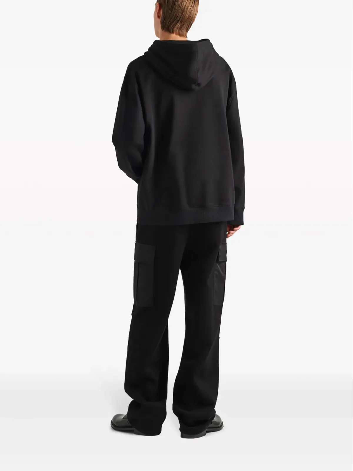 Prada トライアングルロゴ入りフリースフーディー - ブラック - 画像3