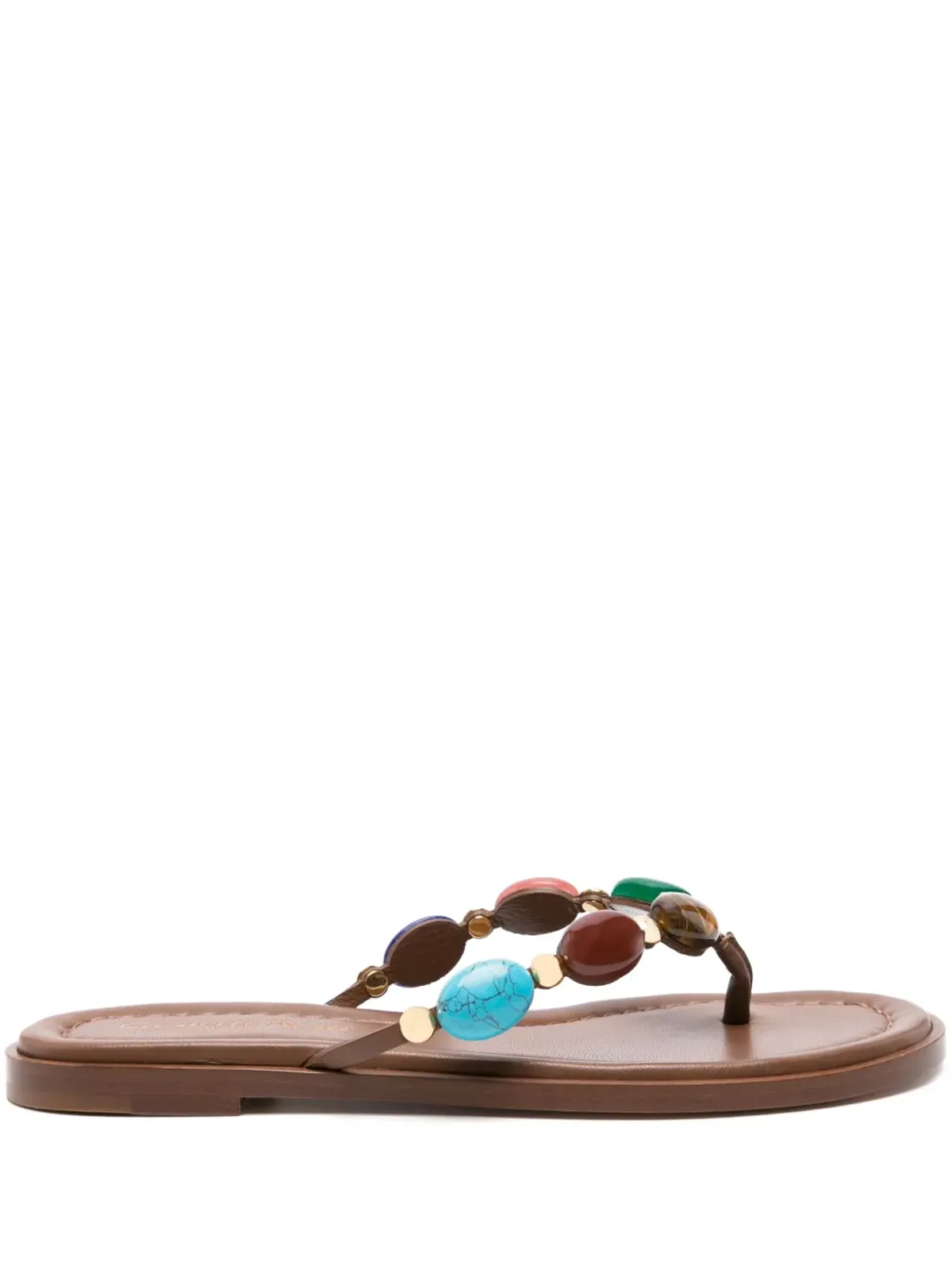 ビンテージ Gianvito Rossi Shanti エンベリッシュド レザー フリップフロップ - ブラウン - 画像1