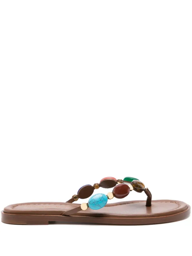 Gianvito Rossi ビンテージ Gianvito Rossi Shanti エンベリッシュド レザー フリップフロップ - ブラウンの商品画像