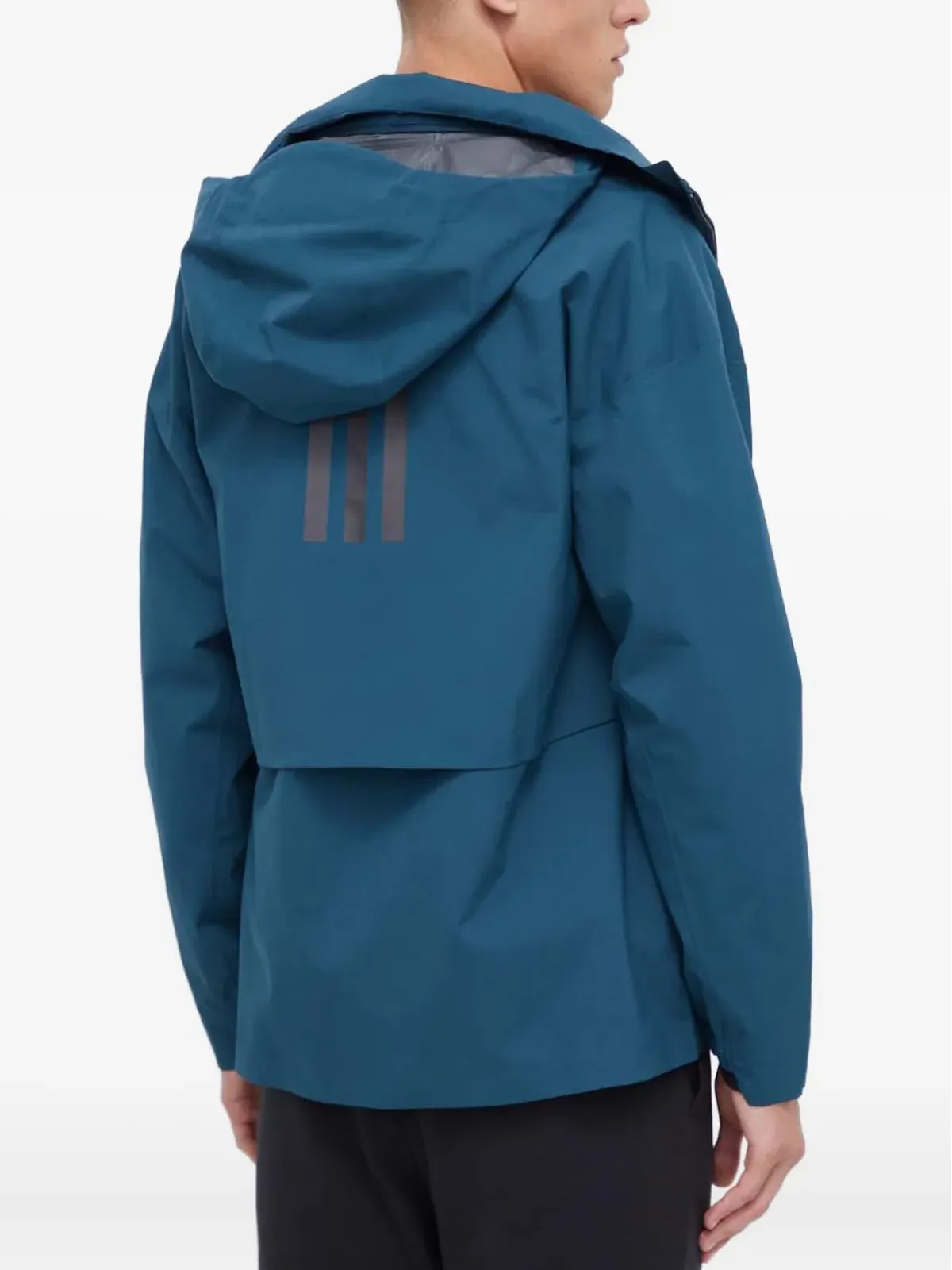 adidas フード付き ロゴプリント ジャケット ブルー - 画像3