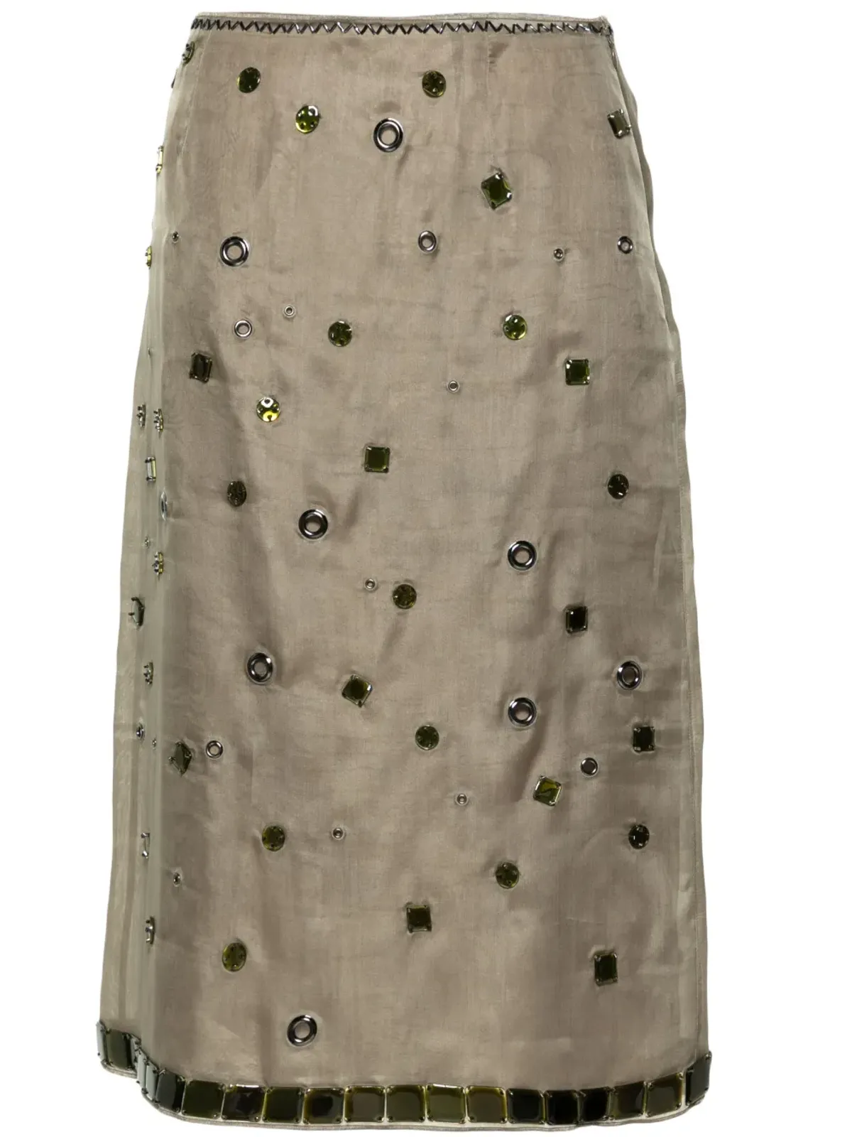 Prada クリスタル装飾入りシルクミディスカート - グリーン - 画像1