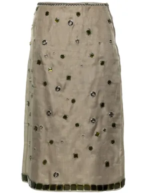 Prada クリスタル装飾入りシルクミディスカート - グリーン - サムネイル1