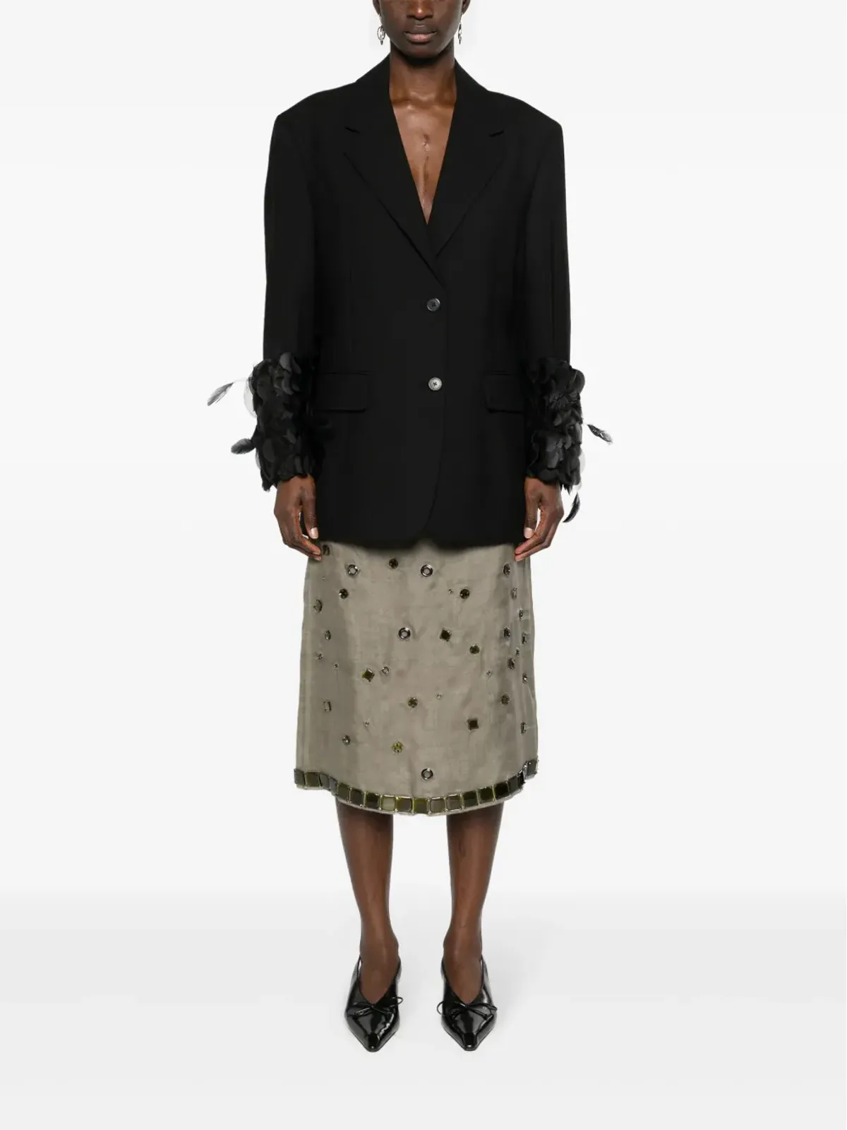 Prada クリスタル装飾入りシルクミディスカート - グリーン - 画像2