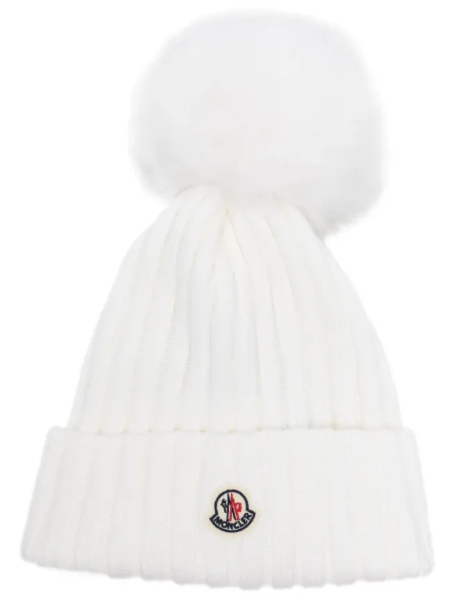 Moncler Moncler ポンポンディテール リブ編みビーニー - ニュートラルカラーの商品画像