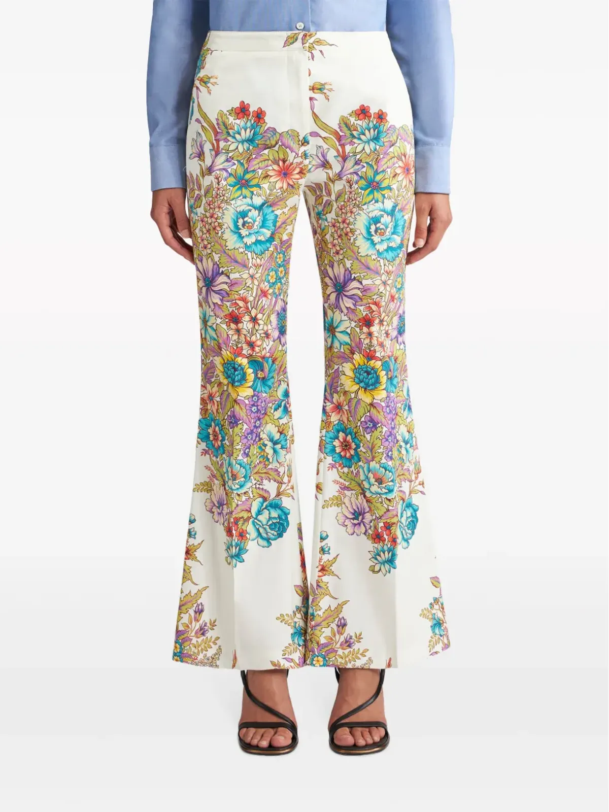 ETRO 花柄プリント フレアパンツ - ホワイト - 画像3