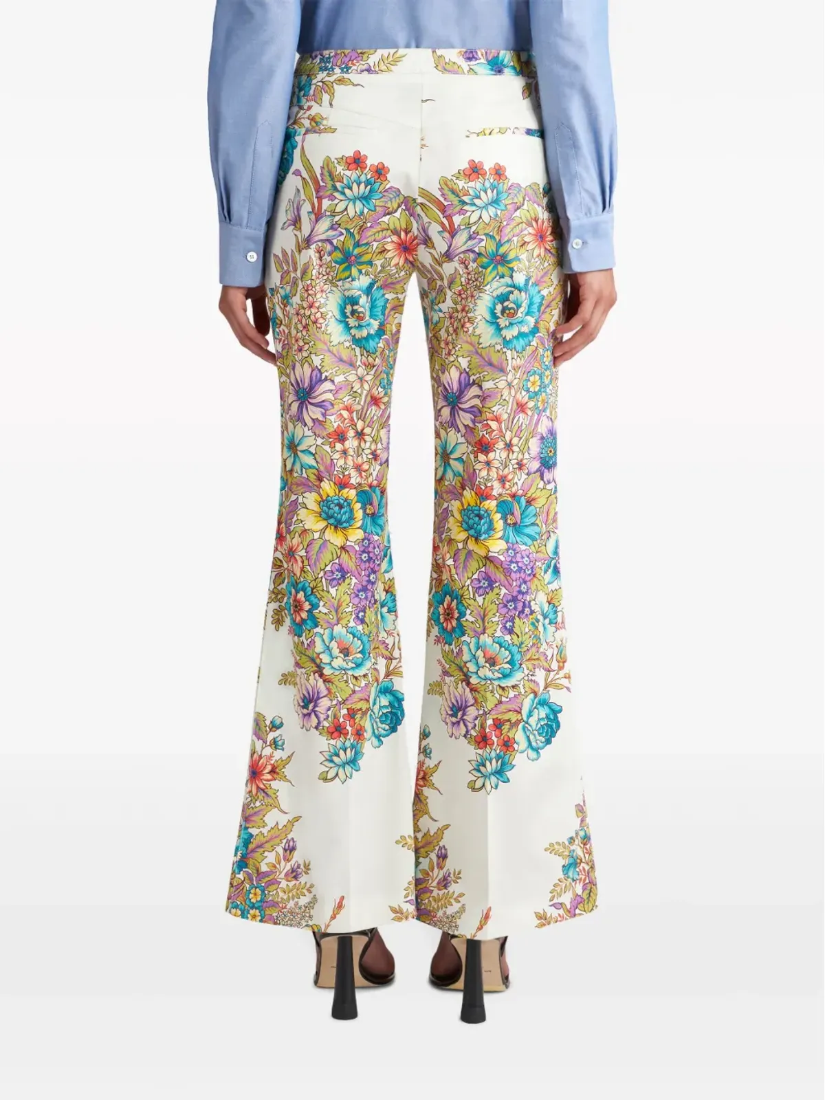 ETRO 花柄プリント フレアパンツ - ホワイト - 画像4