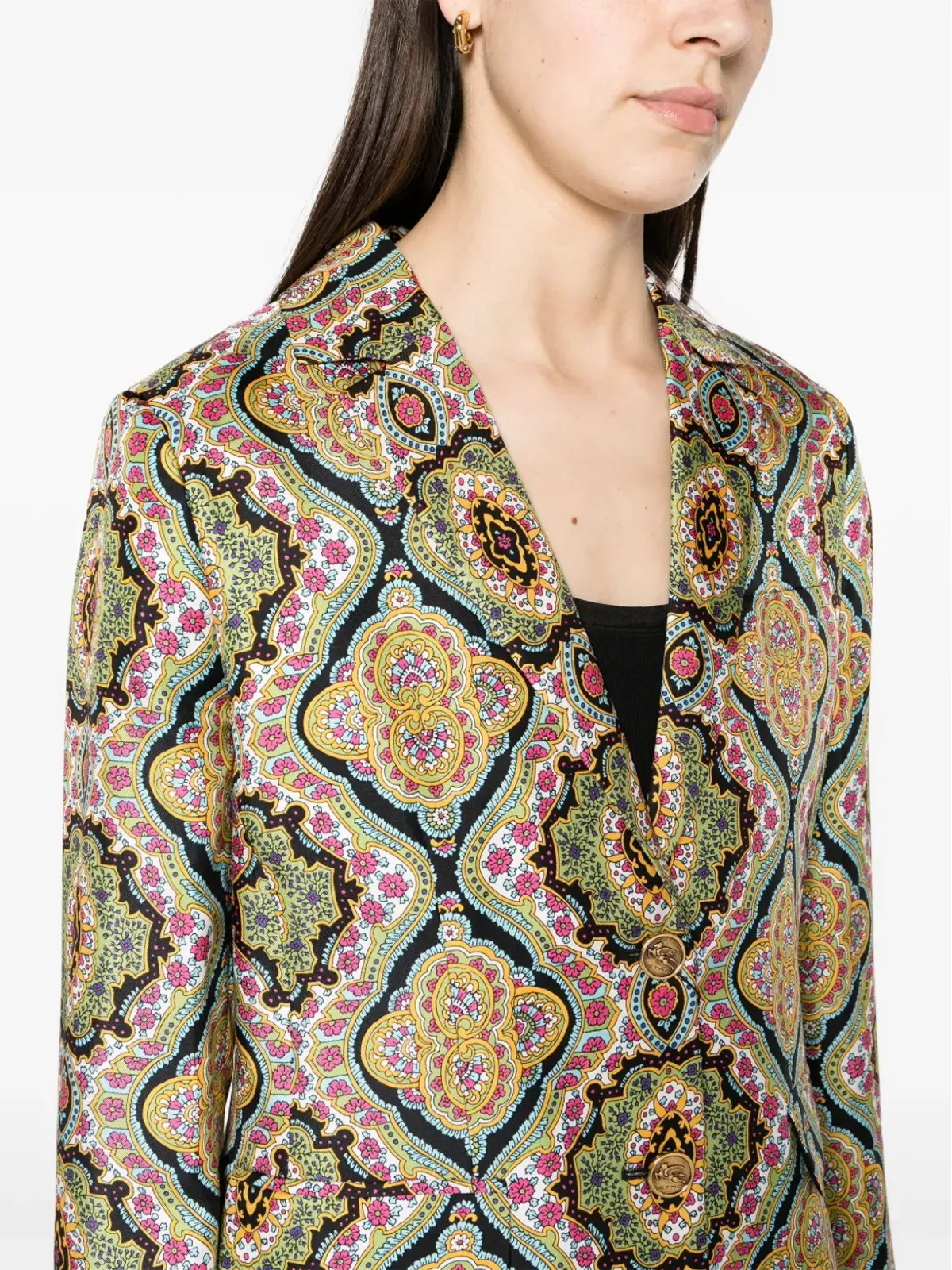 ETRO 花柄プリント シルクブレザー グリーン - 画像5