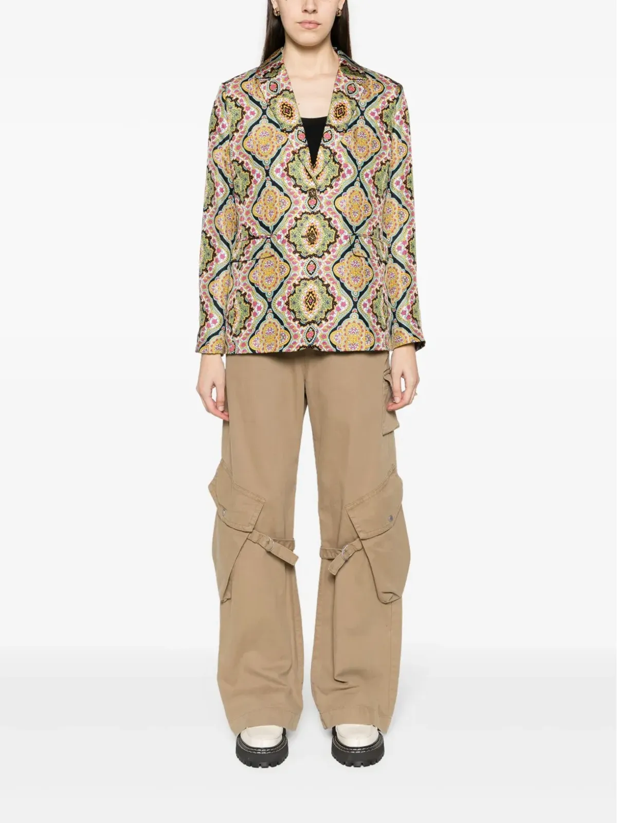 ETRO 花柄プリント シルクブレザー グリーン - 画像2