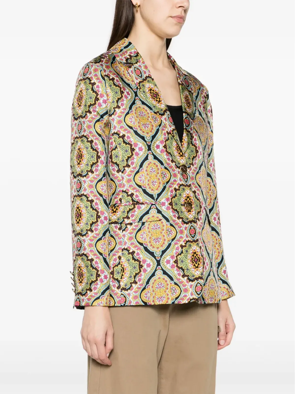 ETRO 花柄プリント シルクブレザー グリーン - 画像3
