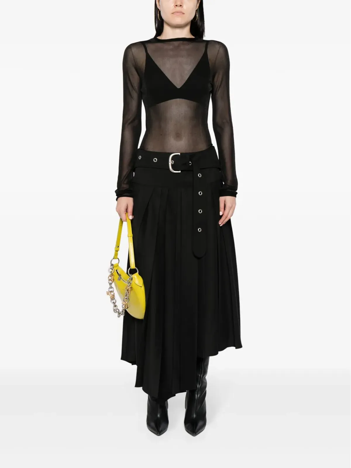 Off-White ベルテッド プリーツ ミディスカート - 画像2