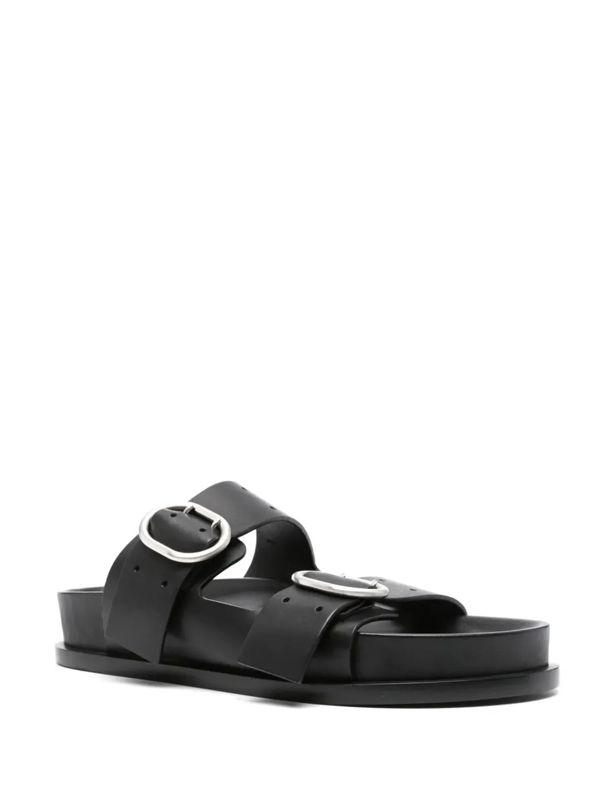 Jil Sander ダブルバックル レザーサンダル ブラック - 画像2