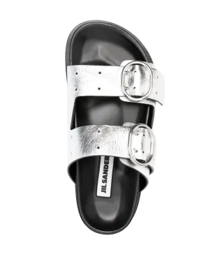 Jil Sander ダブルバックル レザーサンダル - シルバー - サムネイル4