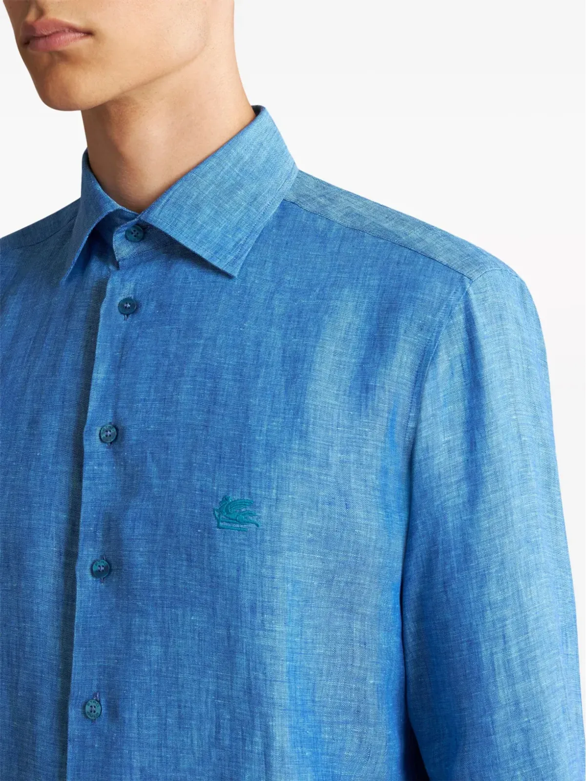 ETRO Pegaso刺繍入り メランジ風シャツ - ブルー - 画像4