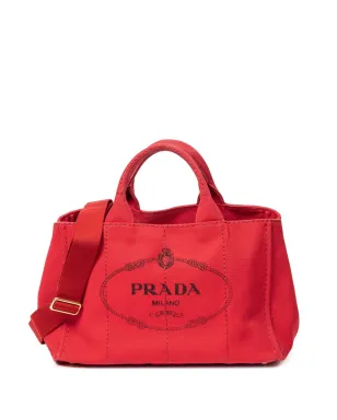 Prada ビンテージ 小型 Canapa ロゴプリント トートバッグ - レッド - サムネイル1