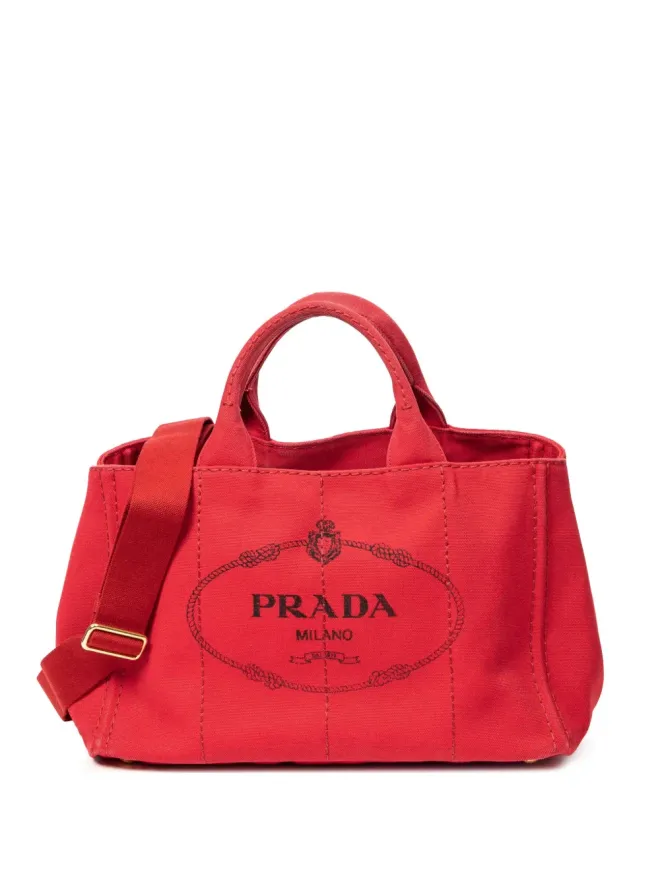 Prada Pre-Owned Prada ビンテージ 小型 Canapa ロゴプリント トートバッグ - レッドの商品画像